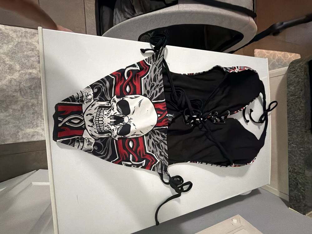 Hot Topic Affliction Cross Skeletons Rhinestone Swimsuit Size XL - Picture 2 of 3